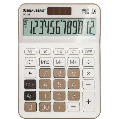 ΠΠ°Π»ΡΠΊΡΠ»ΡΡΠΎΡ Π½Π°ΡΡΠΎΠ»ΡΠ½ΡΠΉ BRAUBERG DC-118-BG 175x126 ΠΌΠΌ, 12 ΡΠ°Π·ΡΡΠ΄ΠΎΠ², Π΄Π²ΠΎΠΉΠ½ΠΎΠ΅ ΠΏΠΈΡΠ°Π½ΠΈΠ΅, Π±Π΅ΠΆΠ΅Π²ΡΠΉ 272963
