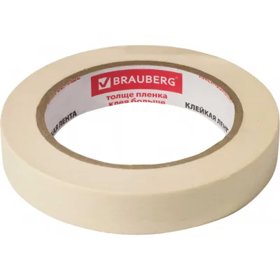 Малярная клейкая лента BRAUBERG 19 мм х 50 м, крепированная, реальная длина, профессиональная 228085