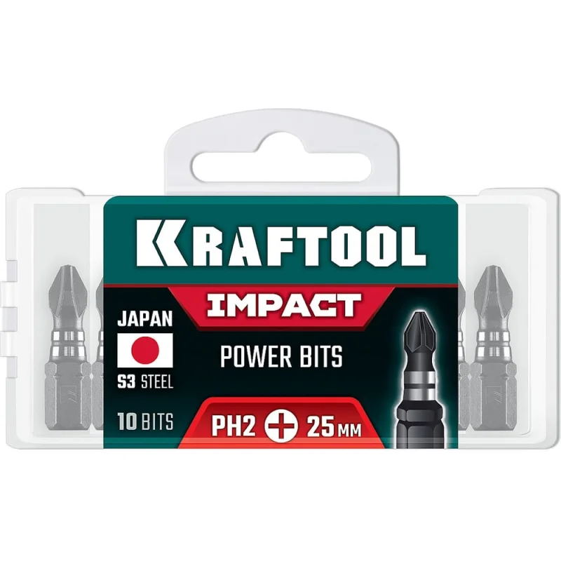 Биты ударные KRAFTOOL Impact PH2, 25 мм, 10 шт 26191-2-25-S10