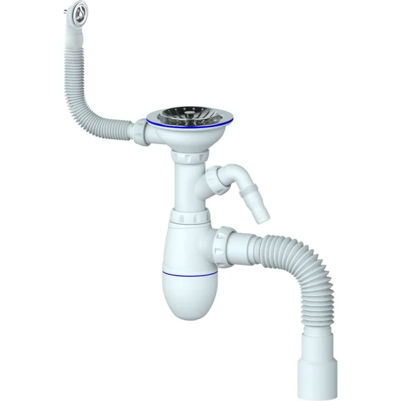 Сифон Unicorn B436V 3 1/2х40 с круглым переливом, с носиком, с гофрой 40х40х50 544820
