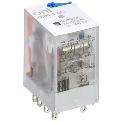 Реле интерфейсное ONI ORM-1 4C 24В DC с LED и тест. кнопкой (20шт/упак) ORM-1-4C-DC24V-L-B