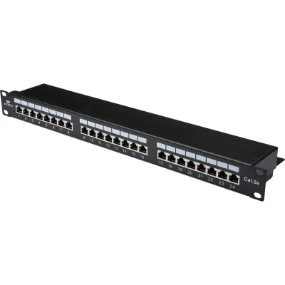 Панель коммутационная DATAREX кат.5е, STP, 19, 1U, 24хRJ45, 568A/В, черный DR-401120