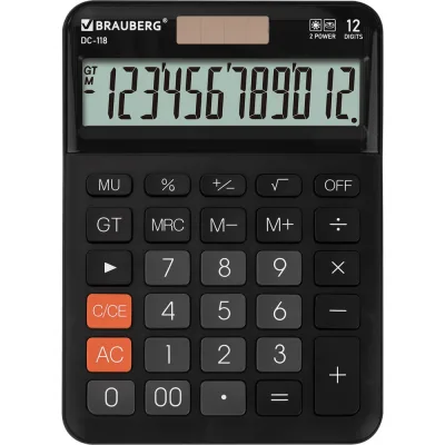 ΠΠ°Π»ΡΠΊΡΠ»ΡΡΠΎΡ Π½Π°ΡΡΠΎΠ»ΡΠ½ΡΠΉ BRAUBERG DC-118-BK 175x126 ΠΌΠΌ, 12 ΡΠ°Π·ΡΡΠ΄ΠΎΠ², Π΄Π²ΠΎΠΉΠ½ΠΎΠ΅ ΠΏΠΈΡΠ°Π½ΠΈΠ΅, ΡΠ΅ΡΠ½ΡΠΉ 272962