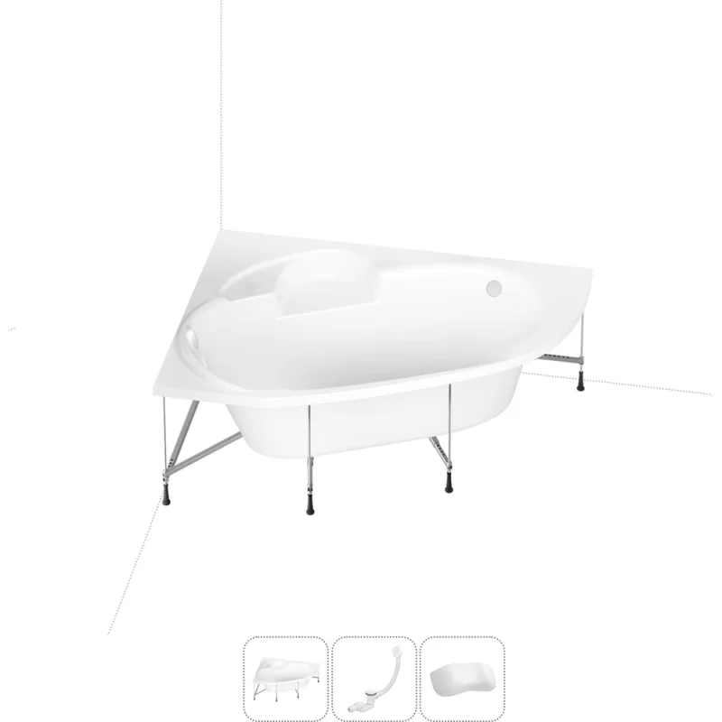Акриловая ванна Lavinia Boho Bell Pro 20220998R в наборе 4 в 1: акриловая ванна, каркас, слив-перелив, подголовник (цвет набора глянцевый белый)