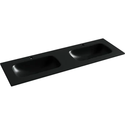 Раковина накладная мебельная Ceramicanova Grace прямоугольная 1410x457x137 с двумя чашами и отверстиями под смеситель цвет черный матовый CN7022MB