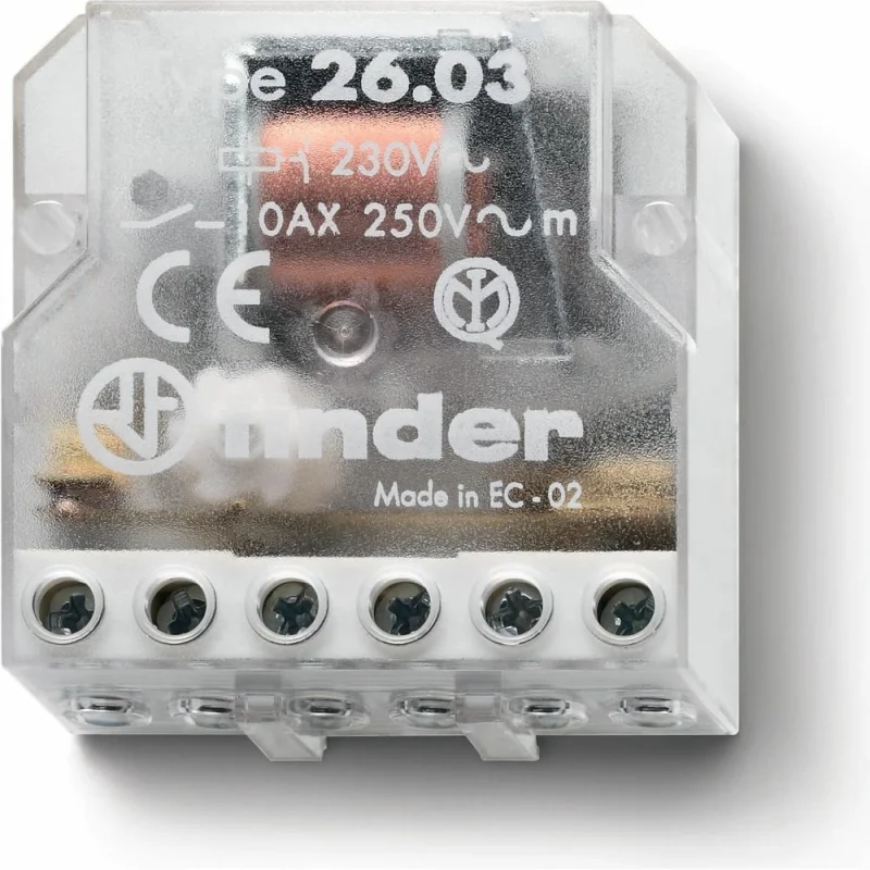 Импульсное реле Finder, установка в монт. коробку 2 шага, 1но + 1нз 10а 230в Ac, 260382300000