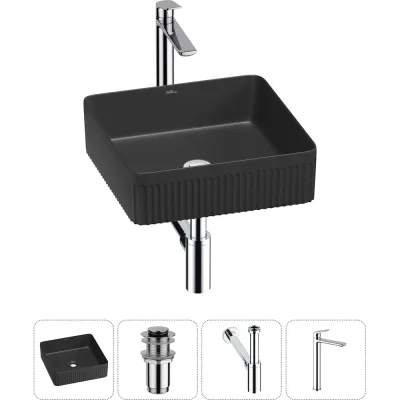 Набор Wellsee 4 в 1 Festive Fox 2.0 накладная раковина 40x40 см, донный клапан, сифон, смеситель 20213732R
