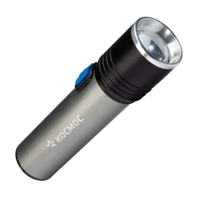 Ручной аккумуляторный фонарь КОСМОС 3Вт LED, линза, зум, Li-ion18650 1200mAh, анодированный алюминий, USB-шнур KOS111Lit