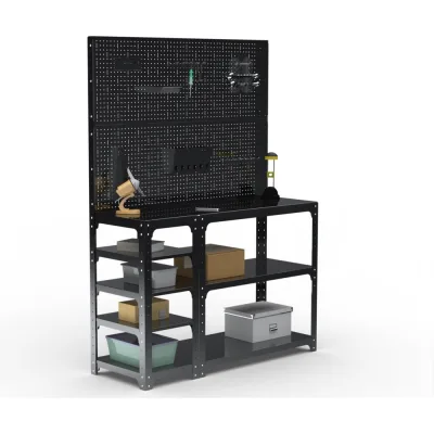 Стол-верстак ООО Металекс KIT 950х1200х500 мм, с боковыми полками, двумя перфопанелями и комплектом аксессуаров, черный 205515