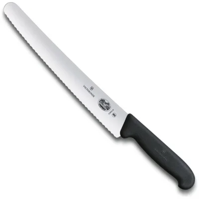 Нож для хлеба и выпечки Victorinox лезвие 26 см волнистое, чёрный 5.2933.26