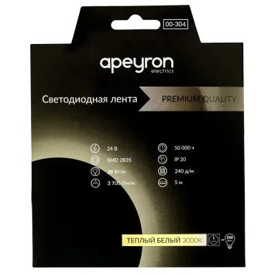 Лента светодиодная Apeyron RAY PRO 3000К 38 Вт/м 24 В IP20 SMD 2835 5 м (000304)