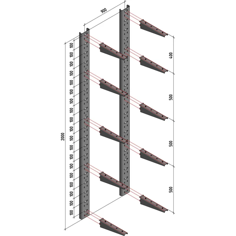 Комплект-5 PREFAB (Стойка крепления кронштейна 2000 мм - 2 шт. Кронштейн 500 мм - 10 шт.) CN-5-PRF