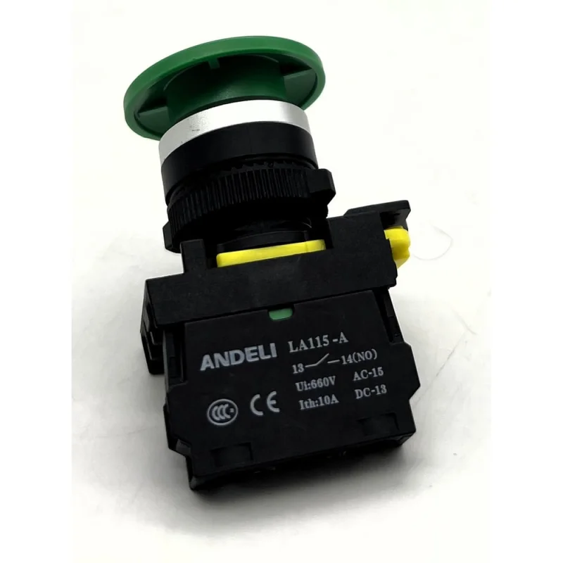 Кнопка ANDELI LA115-A5-10M/13 Грибок зеленый 1НО IP65 ADL10-346