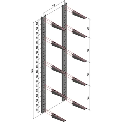 Комплект-4 PREFAB (Стойка крепления кронштейна 2000 мм - 2 шт. Кронштейн 300 мм - 10 шт.) CN-4-PRF