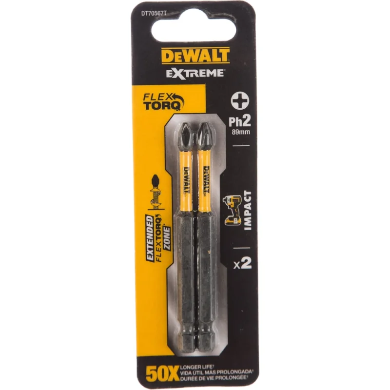 Биты ударные IMPACT Torsion Ph2, 89мм, 2шт. DEWALT DT70567T