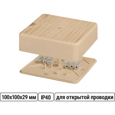Коробка распределительная TDM ELECTRIC 100х100х29 ОП сосна, с клеммной колодкой, IP40 SQ1401-0408
