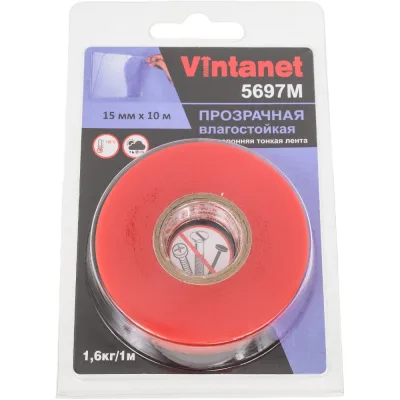 Двусторонняя лента на ПЭТ основе VINTANET 5697М, прозрачная, влагостойкая, 15 мм, 10 м 5697M 15MMX10M