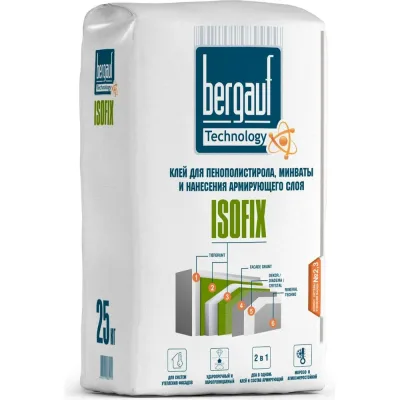 Клей для пенополистирола, минваты и нанесения армирующего слоя Bergauf Isofix 25 кг 10647