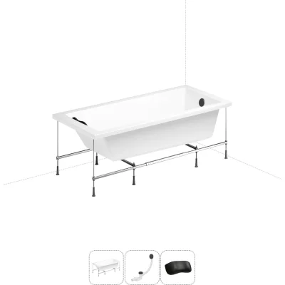Акриловая ванна Lavinia Boho Element 20220879R в наборе 4 в 1: акриловая ванна, каркас, слив-перелив, подголовник (цвет набора матовый черный) 20220879R