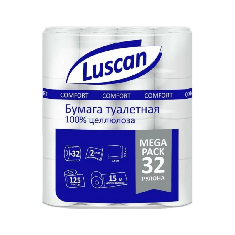Туалетная бумага Luscan Comfort Megapack 2 слоя, белый, целлюлоза, 15 м., 125 л., 32 рул/уп 1592211