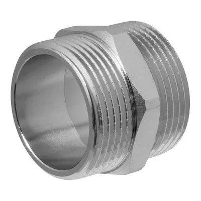 Ниппель MPF 1.1/4" бочонок латунный никелированный наружная резьба ИС.072167