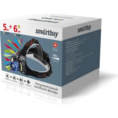 Аккумуляторный налобный фонарь Smartbuy 5 Вт LED + 2х3Вт COB, SBF-HL028