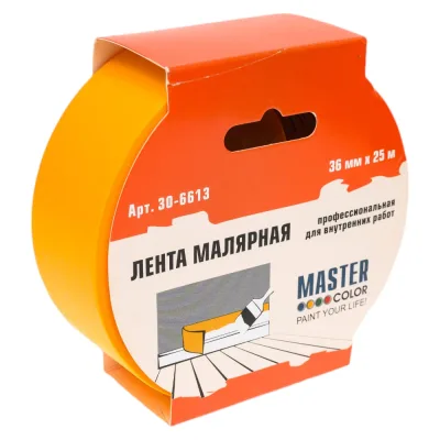 Малярная лента MASTER COLOR желтая, для внутренних работ, 36 мм x 25 м 30-6613
