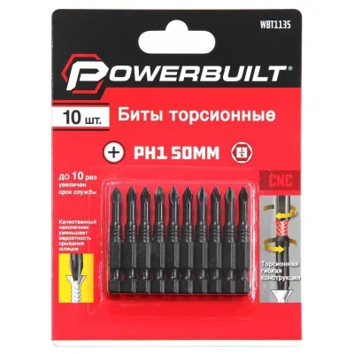 Биты торсионные powerbuilt PH1, 50 мм, 10 шт TORGWIN WBT1135