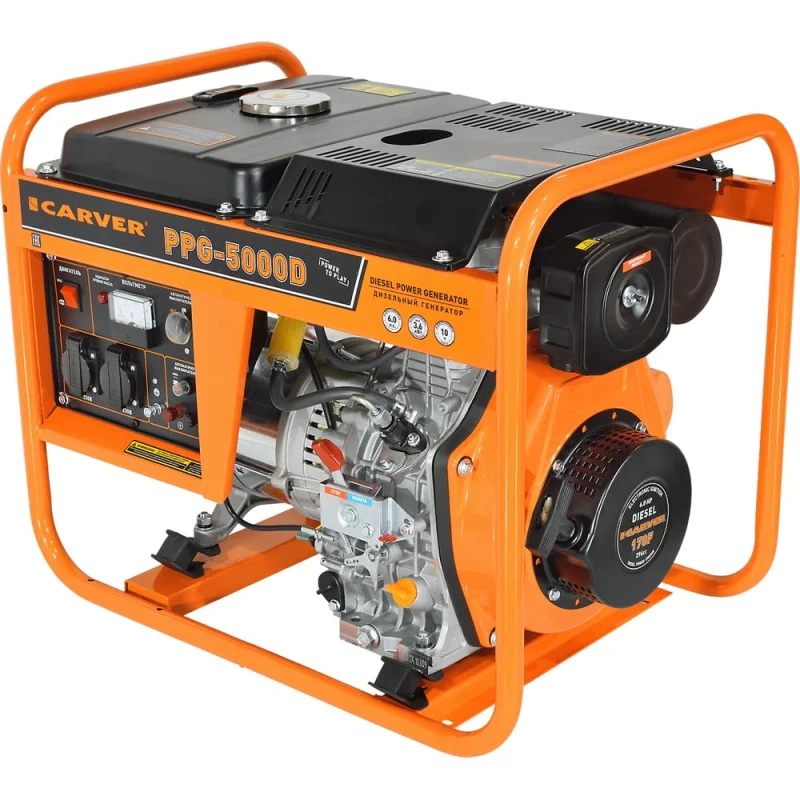 Генератор CARVER PPG - 5000D дизель (LT-178F, 3,3/3,6 кВт, 220В, бак12.5л, медь) (12 шт/пал) 01.020.00050