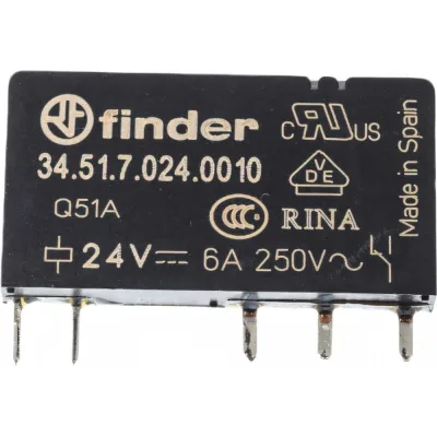 Ультратонкое реле Finder 1 CO конт. 6а, = 24в чувст. пост. тока, - гермет, 345170240010