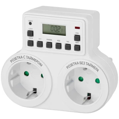 Розеточный таймер TDM ELECTRIC ТРЭ-03-1мин/7дн-10on/off-2х8А-2р недельный, 2 розетки SQ1506-0006