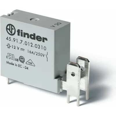 Миниатюрное реле Finder 1 конт., зазор 3мм 16а 12в чувст. пост. тока, для печатного монтажа, 45917012310