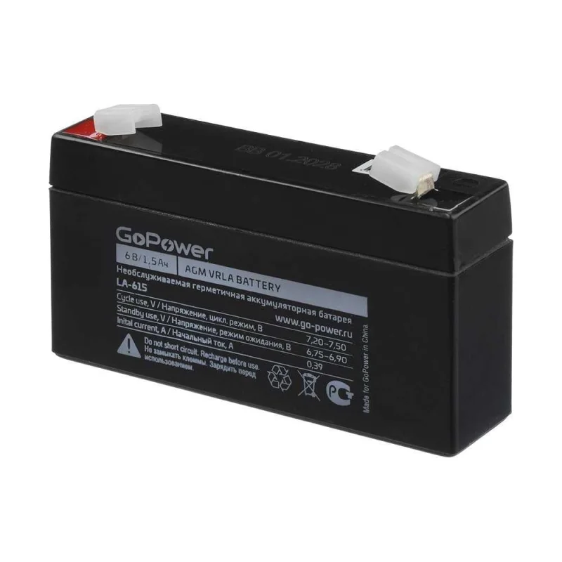 Аккумулятор свинцово-кислотный 1.5Ah клеммы T0 GoPower LA-615 6V 00-00021282