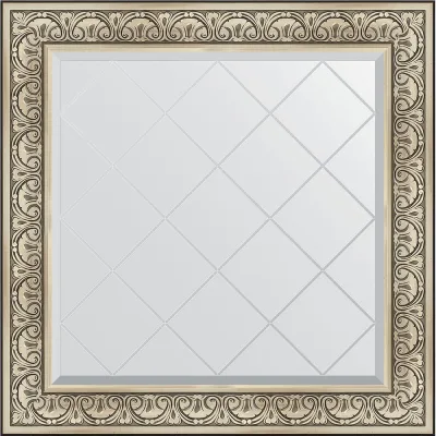 Зеркало с гравировкой в багетной раме EVOFORM барокко серебро 106 мм, 90x90 см BY 4338