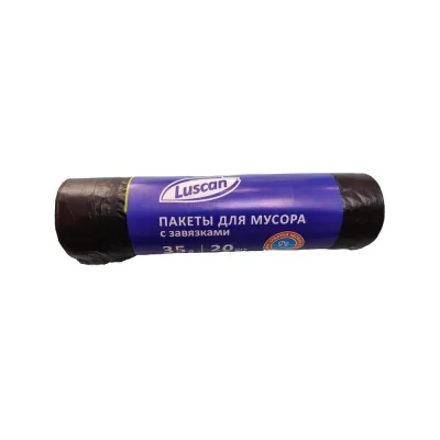 Мешки для мусора с завязками в рулоне (20 шт, 580х530 мм, 35 л, 12 мкм, ПНД, черные) Luscan 1510998