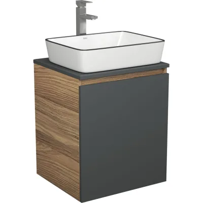 Тумба Bauedge Bau Dream Blackwood 50 графит, раковина BAU Hotel Black Rand 48х37, смеситель для раковины высокий Hotel Still, нержавеющая сталь SD4060