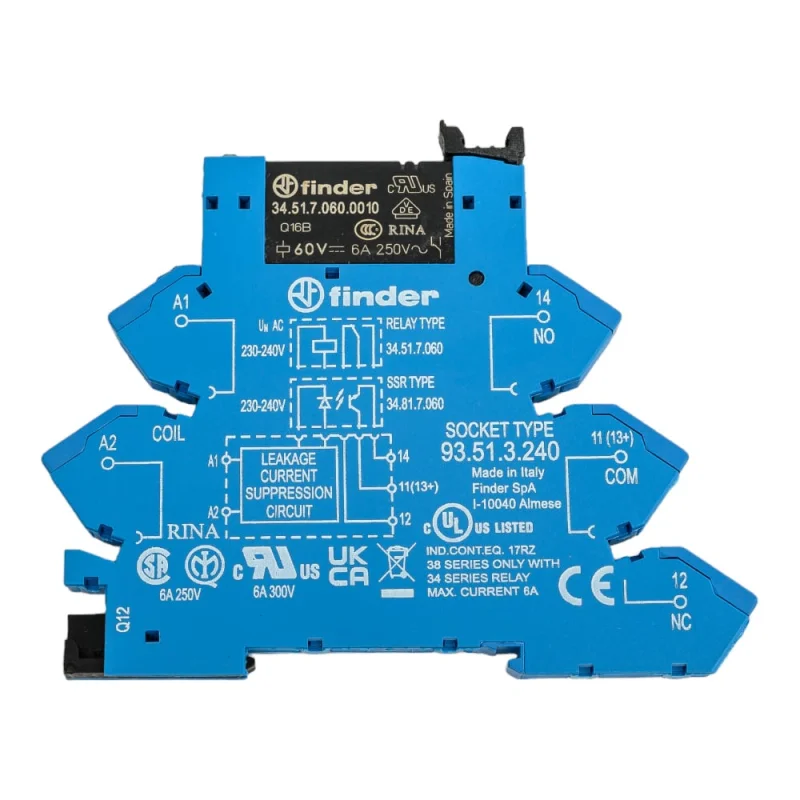 Интерфейсный модуль реле Finder, 1 CO конт. 6а 230-240в Ac, пруж. зажимы, 386132400060