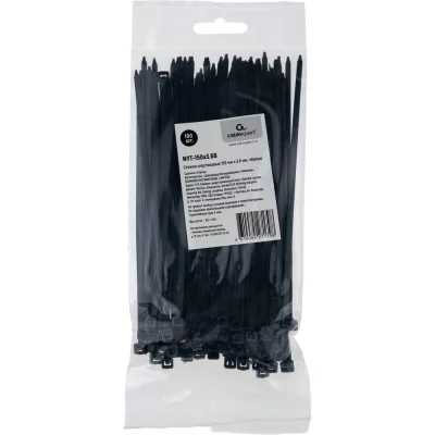 Пластиковые стяжки Cablexpert 150 мм х 3.6 мм, чёрные, 100 шт. NYT-150x3.6B