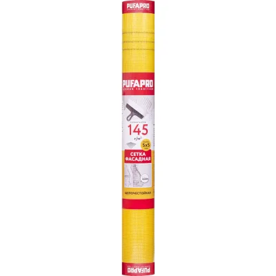 Фасадная стеклотканевая сетка PUFAPRO 5х5 мм, 145 г/кв.м, 1 м х 30 м, желтая 71703000