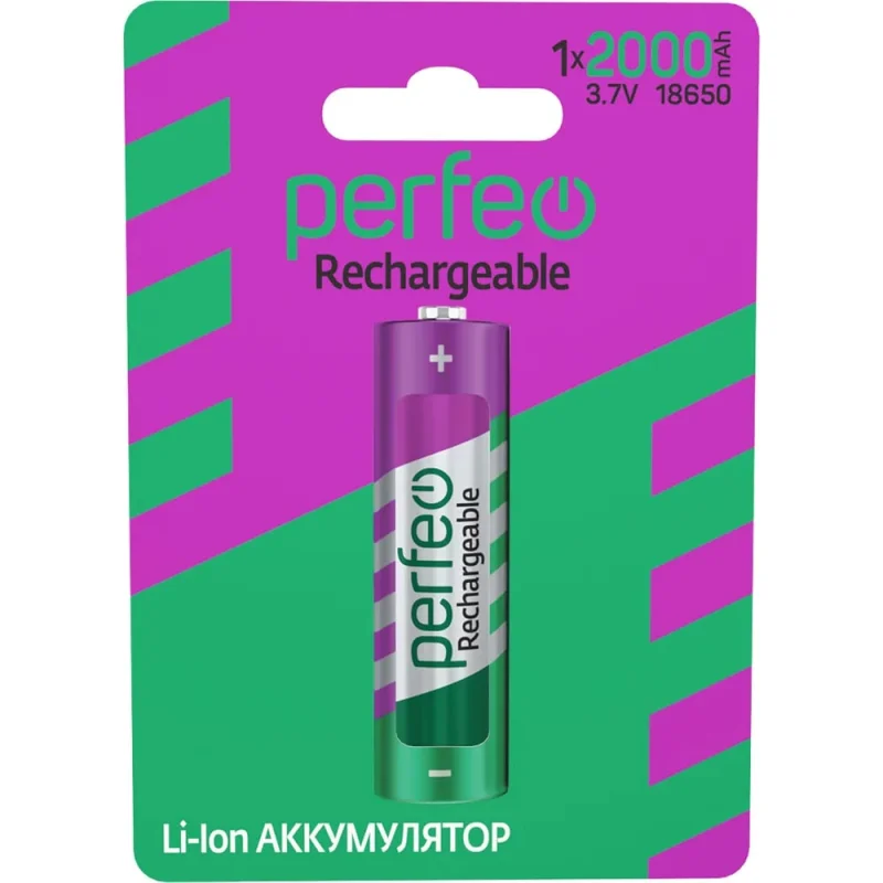 Аккумулятор Perfeo Li-Ion 18650, 2000mAh/1BL, 3.7V 30015885
