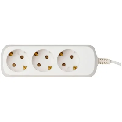Электрический удлинитель Intro UE315W с заземлением, 3 розетки, 1.5 м ПВС 3x0.75 мм2, 10 А, белый Б0057235
