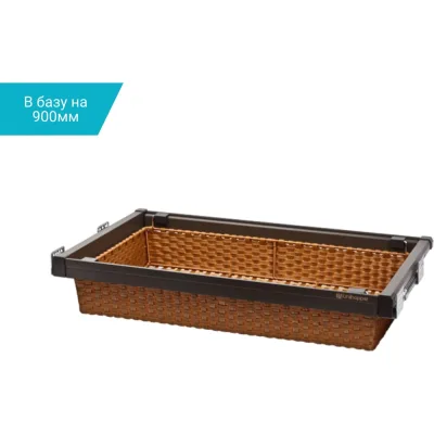 Выдвижная корзина MF из ПВХ ротанга, Unihopper в базу 900 мм, c доводчиком, clip-on, Moka 10177v