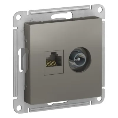 Розетка телевизионная/ компьютерная Systeme Electric AtlasDesign встраиваемая сталь TV/ RJ45 (ATN000989)