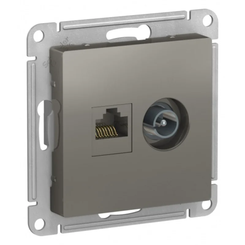 Розетка телевизионная/ компьютерная Systeme Electric AtlasDesign встраиваемая сталь TV/ RJ45 (ATN000989)