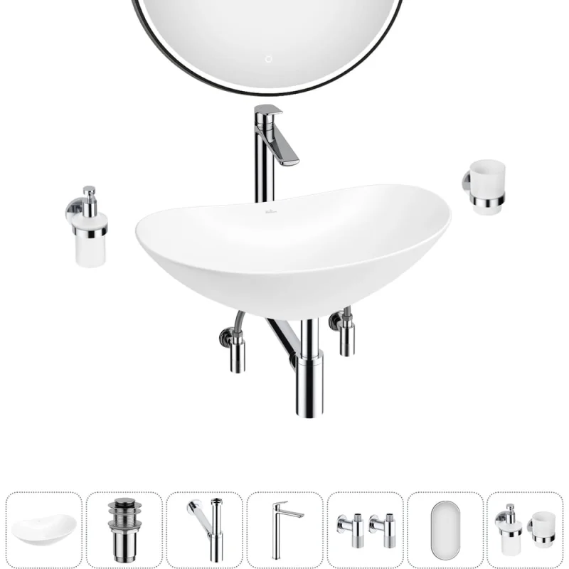 Акционный набор Wellsee 7 в Carefree Dove накладная раковина 60x36 см 20218379R