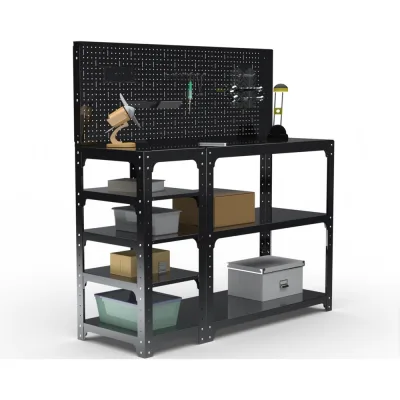 Стол-верстак ООО Металекс KIT 950х1600х500 мм, с боковыми полками, перфопанелью и комплектом аксессуаров, черный 205492