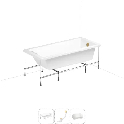 Акриловая ванна Lavinia Boho Element 20220880R в наборе 4 в 1: акриловая ванна, каркас, слив-перелив, подголовник (цвет набора золото) 20220880R