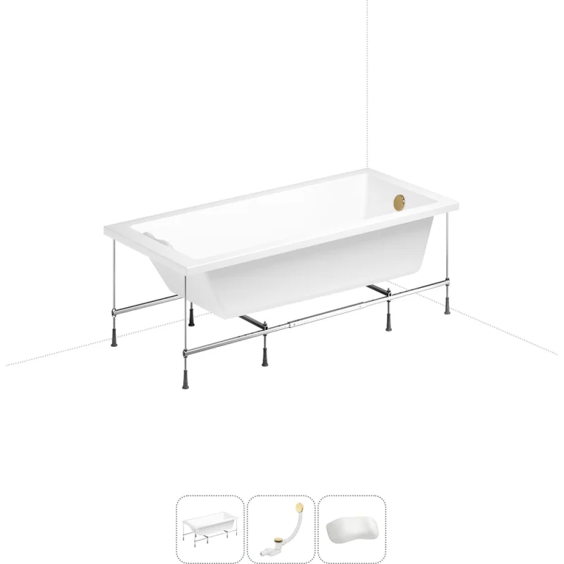 Акриловая ванна Lavinia Boho Element 20220880R в наборе 4 в 1: акриловая ванна, каркас, слив-перелив, подголовник (цвет набора золото) 20220880R