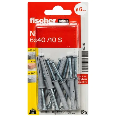 Дюбель-гвоздь fischer потайной 6x40 12 шт. 522322