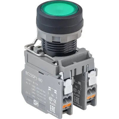 Кнопка Инпром Инновации BN22QP1-P/G NO+LED с подсветкой 230В, зеленая bn10040